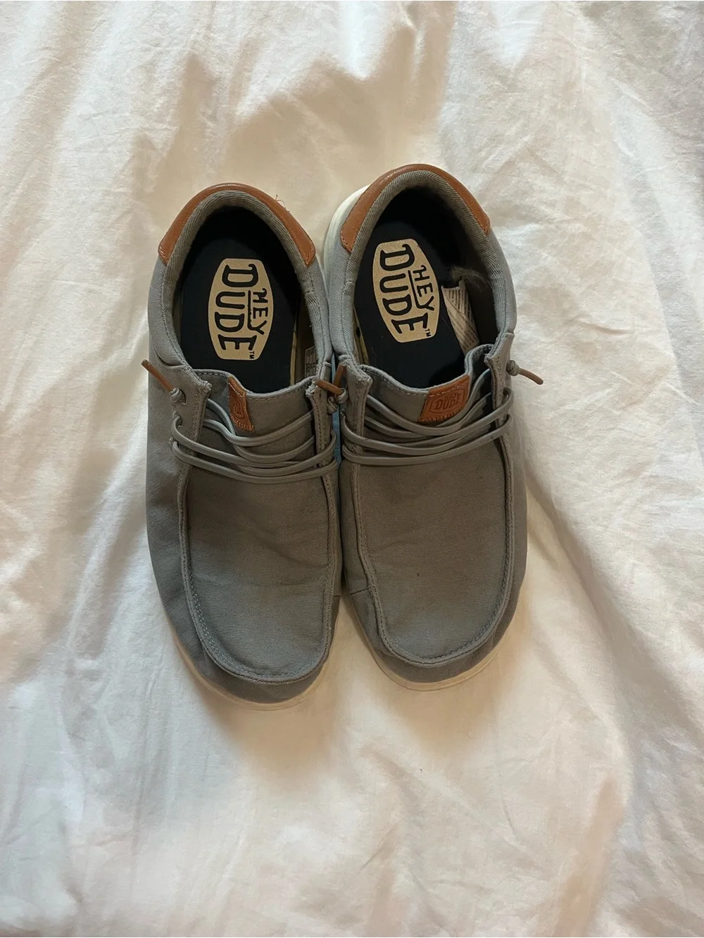 Hey Dude Gray Canvas Slip-On Loafers with Tan Accents